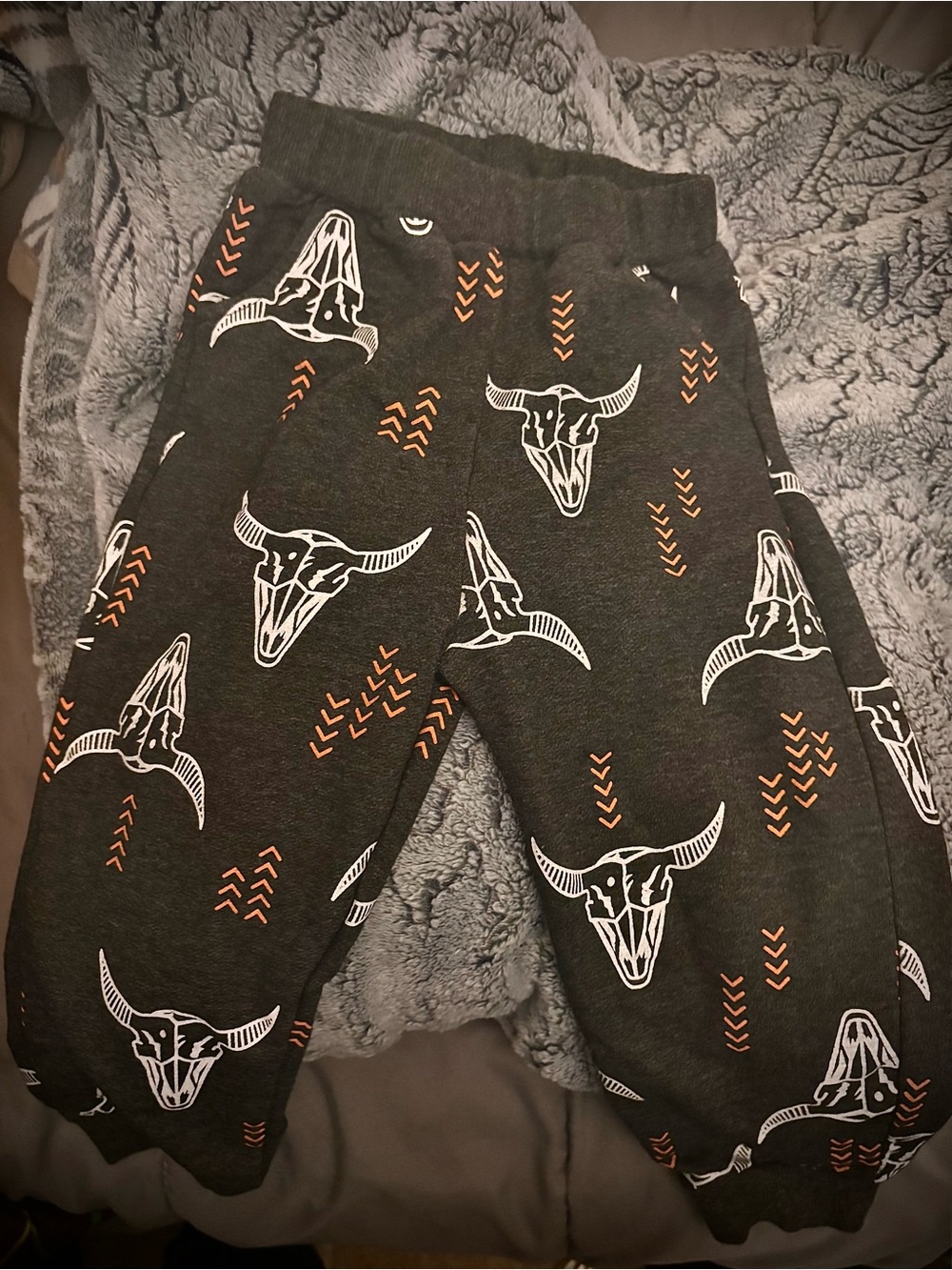 Dark Gray Graphic Skull Print Jogger Pants - Orange & White Accents